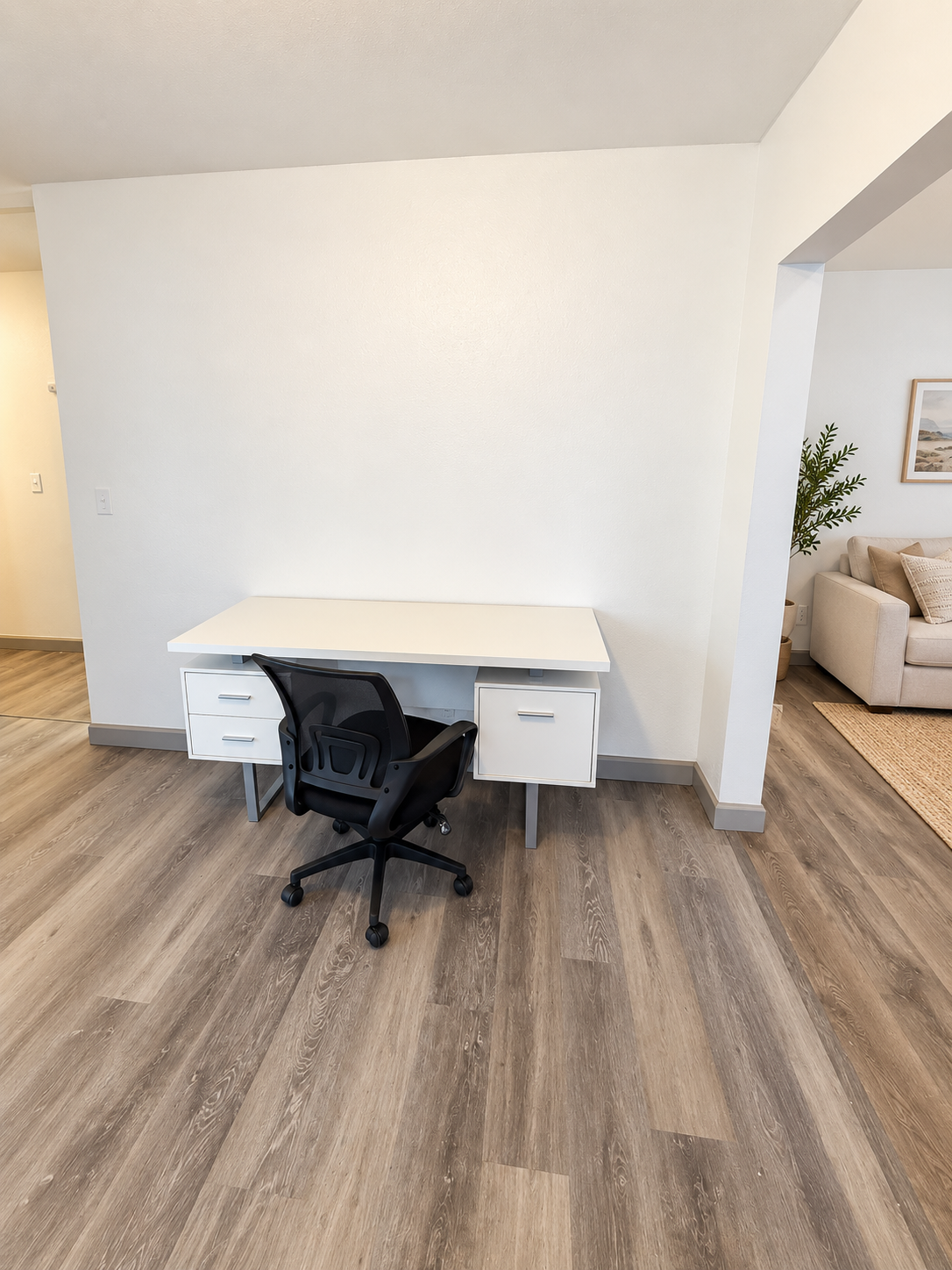 Desk and workspace at Montgomery House, shown in an enhanced marketing image